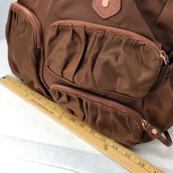 MZ WALLACE Kate Bag Large Brown and Rose Gold Shoulder Crossbody Nylon & Leather